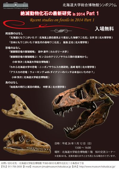 【1月12日開催】北海道大学総合博物館シンポジウム　絶滅動物化石の最新研究 in 2014 Part 1