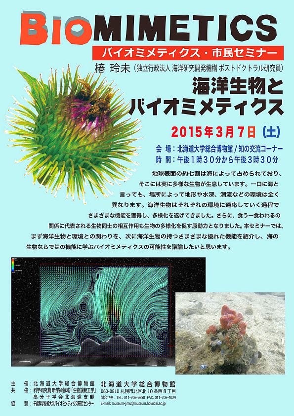 【3月7日 開催】 「バイオミメティクス市民セミナー （第３９回） − “海洋生物とバイオミメティクス”」